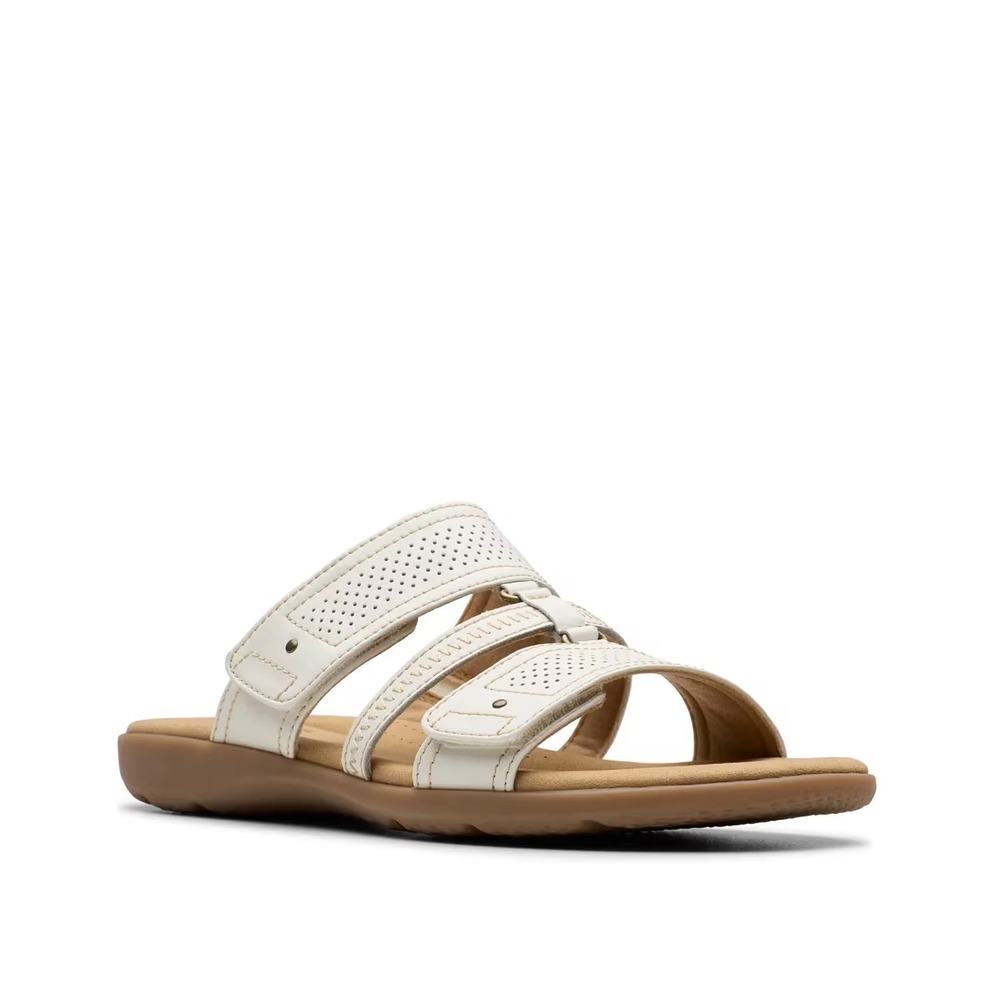 Clarks Elizabelle Ave Off White Leather Slide Sandals Womens 9.5 W 26181574